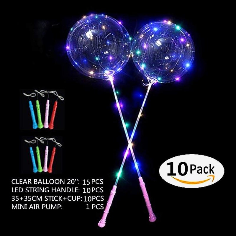 UZER LED Light Up Bobo Balloons with Sticks,10 Packs Flashing Handles,20 Inches Bubble Bobo Balloons,70 cm Sticks,Christmas Birthday Party Decoration - Image 2